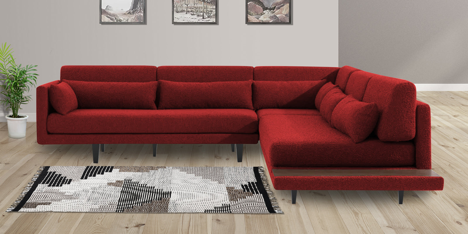 Malta Fabric 6 Seater LHS Corner Sofa In Blood Maroon Colour - Febonic Living