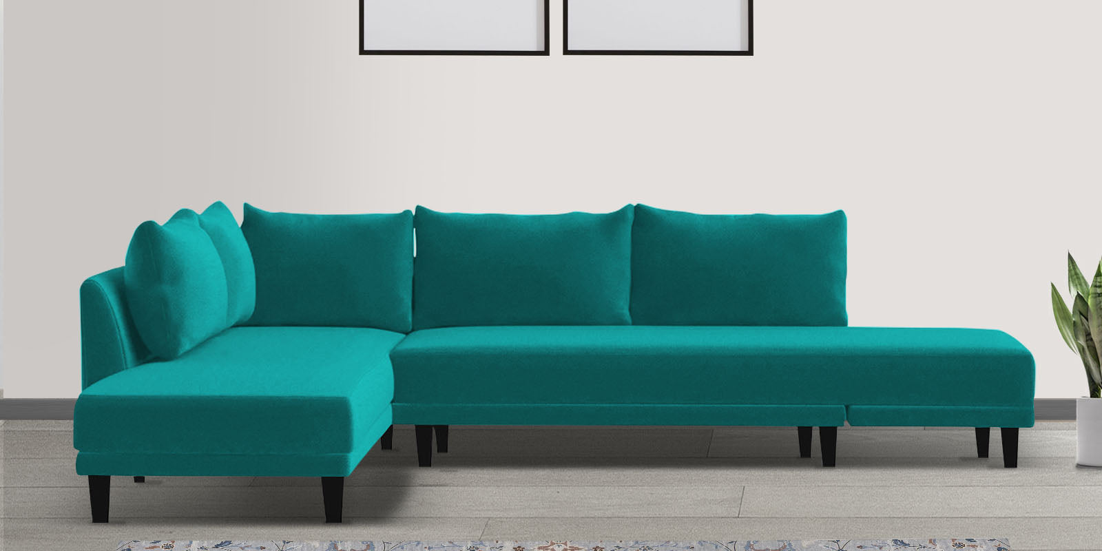 Ira Fabric RHS 6 Seater Convertible Sofa Cum Bed In Sea Green Colour - Febonic Living
