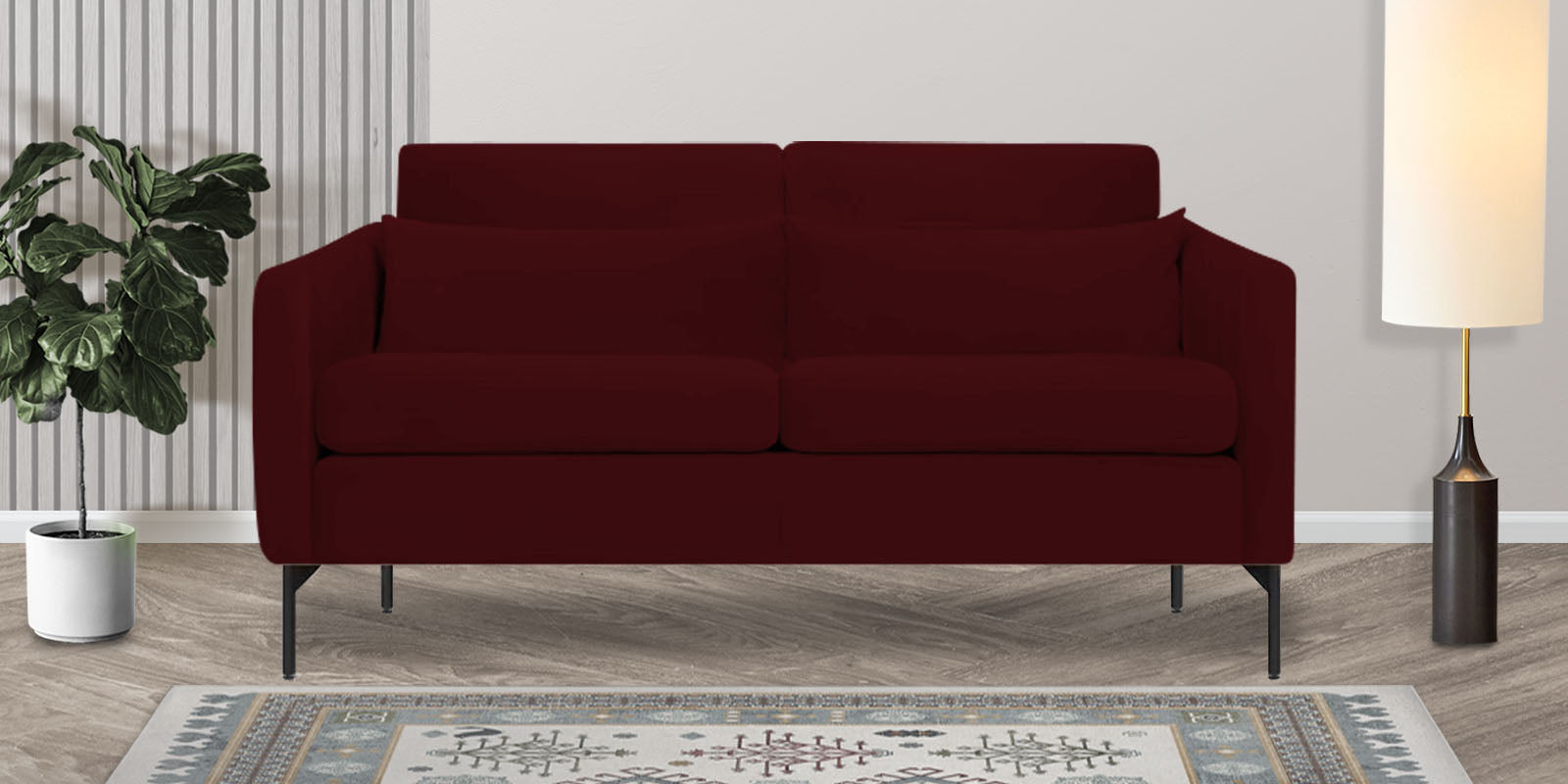 Haru Velvet 2 Seater Sofa in Dark Maroon Colour