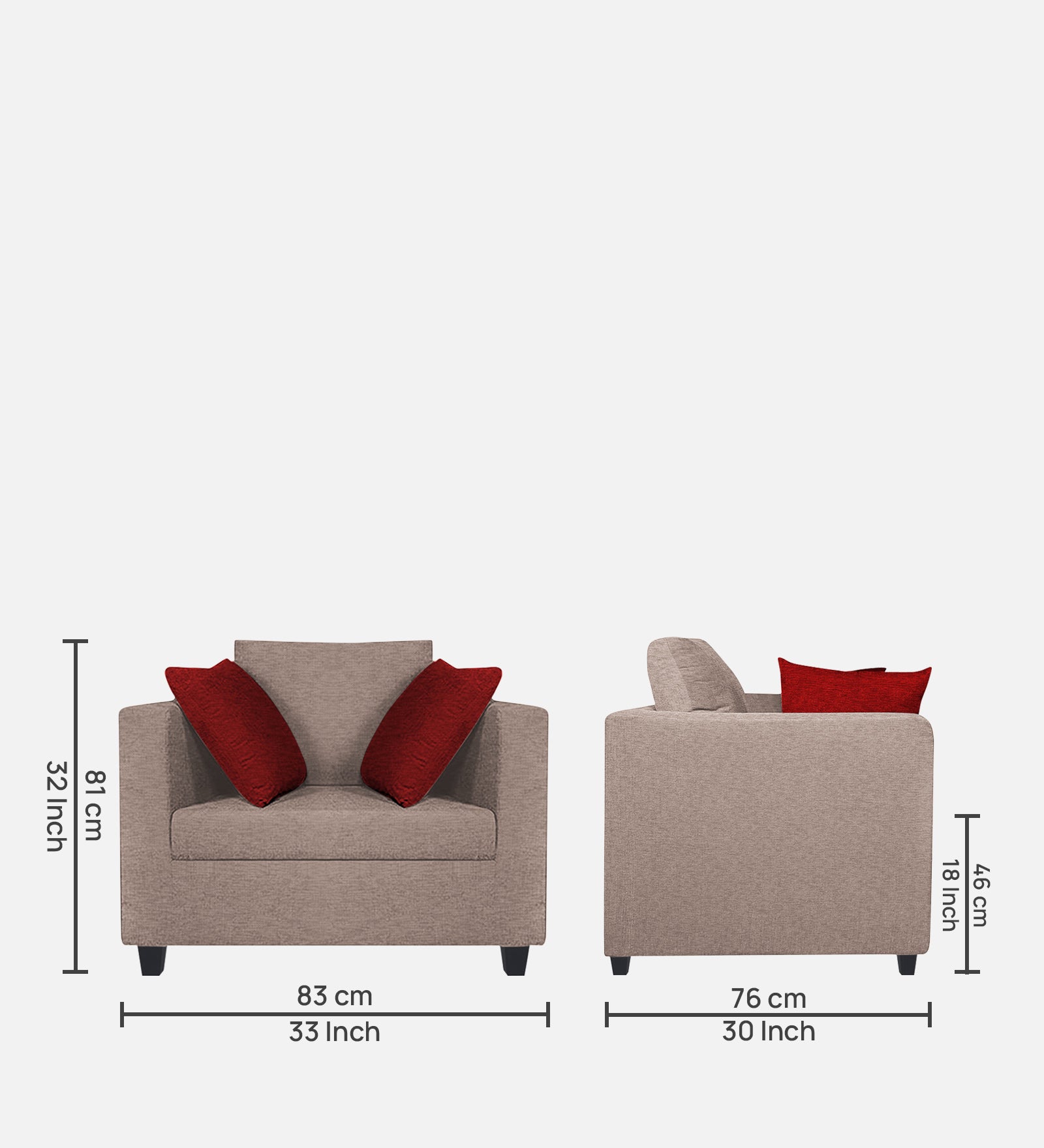 Nuska Fabric 1 Seater Sofa in Kadhi Beige Colour