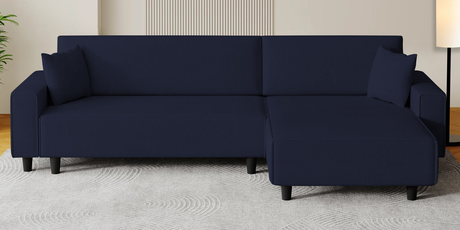 Peach Fabric LHS 6 Seater Sofa Cum Bed With Storage In Royal Blue Colour - Febonic Living