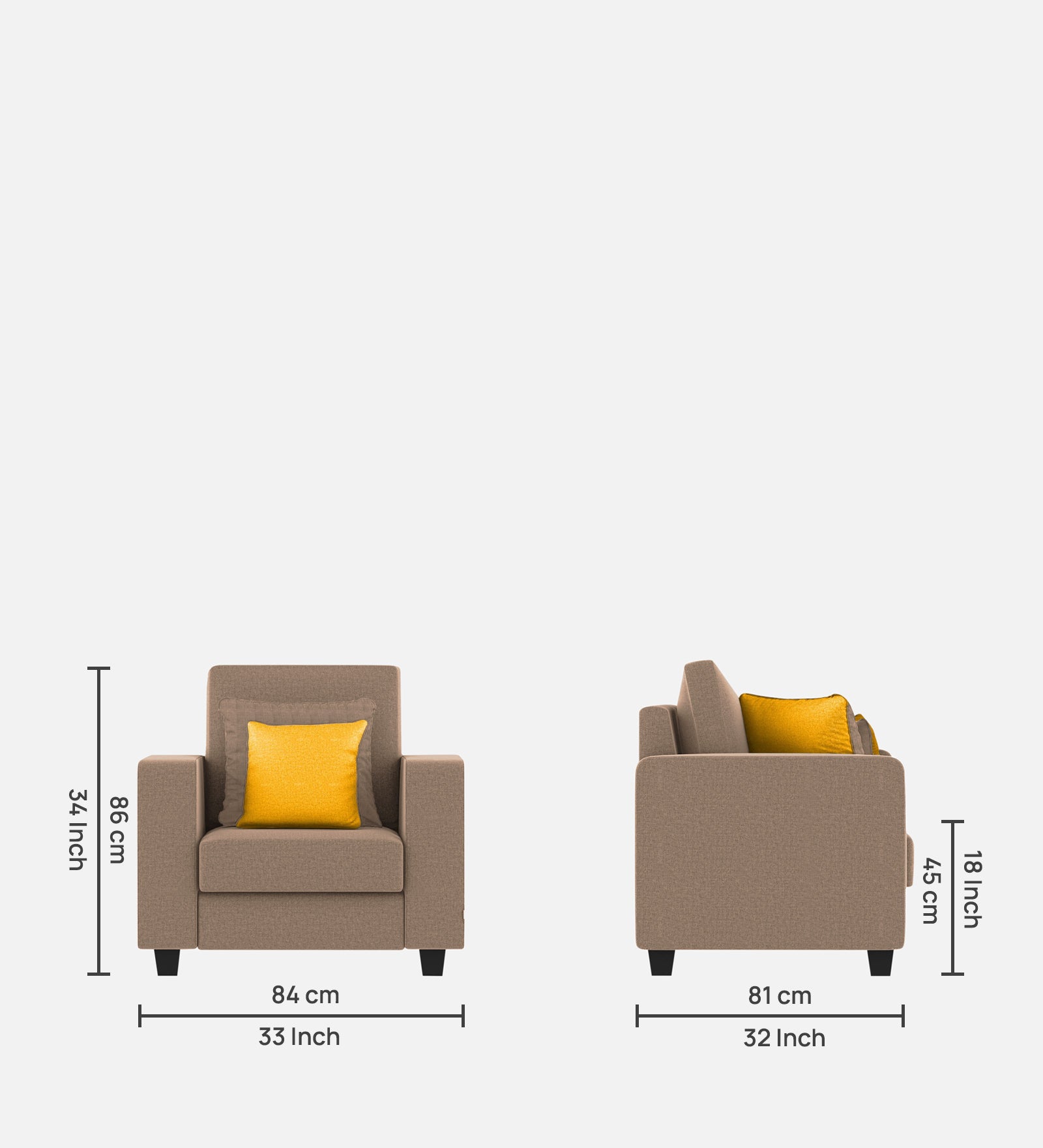 Nabi Fabric 1 Seater Sofa In Cookie Beige Colour - Febonic Living