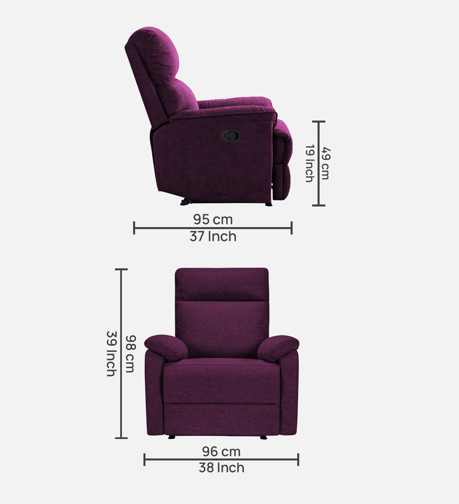 Abby Fabric 1 Seater Manual Recliner In Greek Purple Colour - Febonic Living