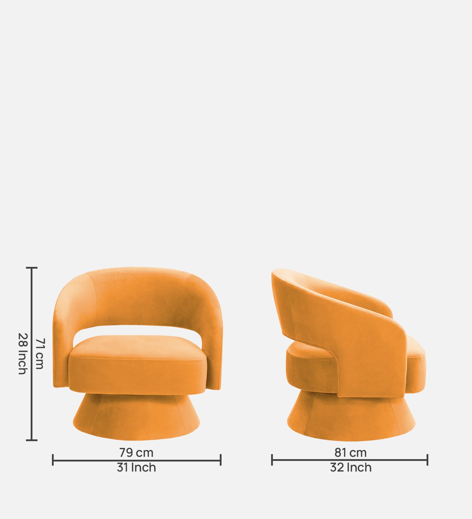 Pendra Velvet Swivel Chair In Tangerine Orange Colour - Febonic Living