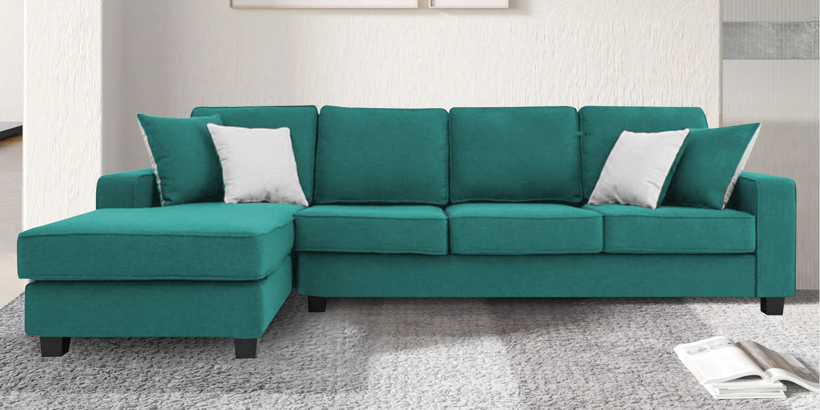 Ladybug Fabric RHS Sectional Sofa (3+Lounger) In Sea Green Colour - Febonic Living