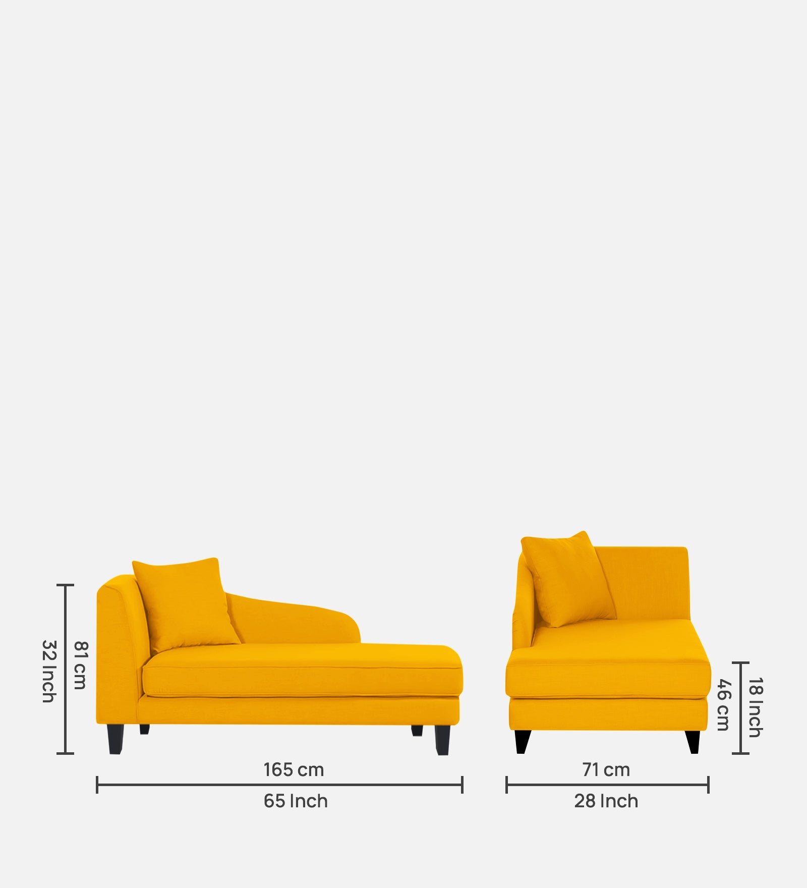 Louis Fabric RHS Chaise Lounger In Bold Yellow Colour - Febonic Living