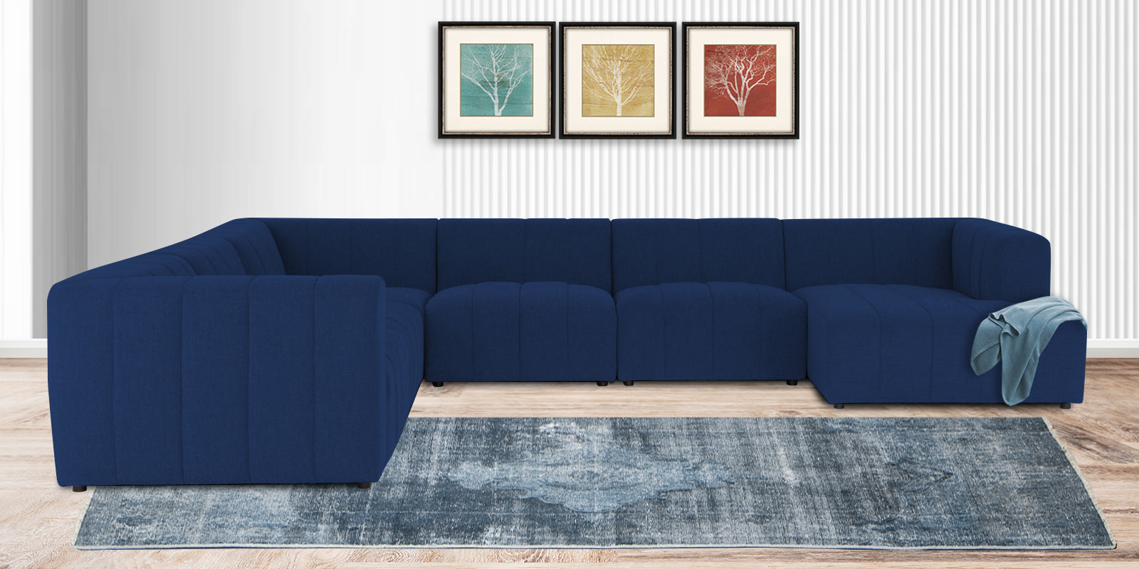 Damo Fabric LHS 8 Seater Corner Sofa In Royal Blue Colour - Febonic Living