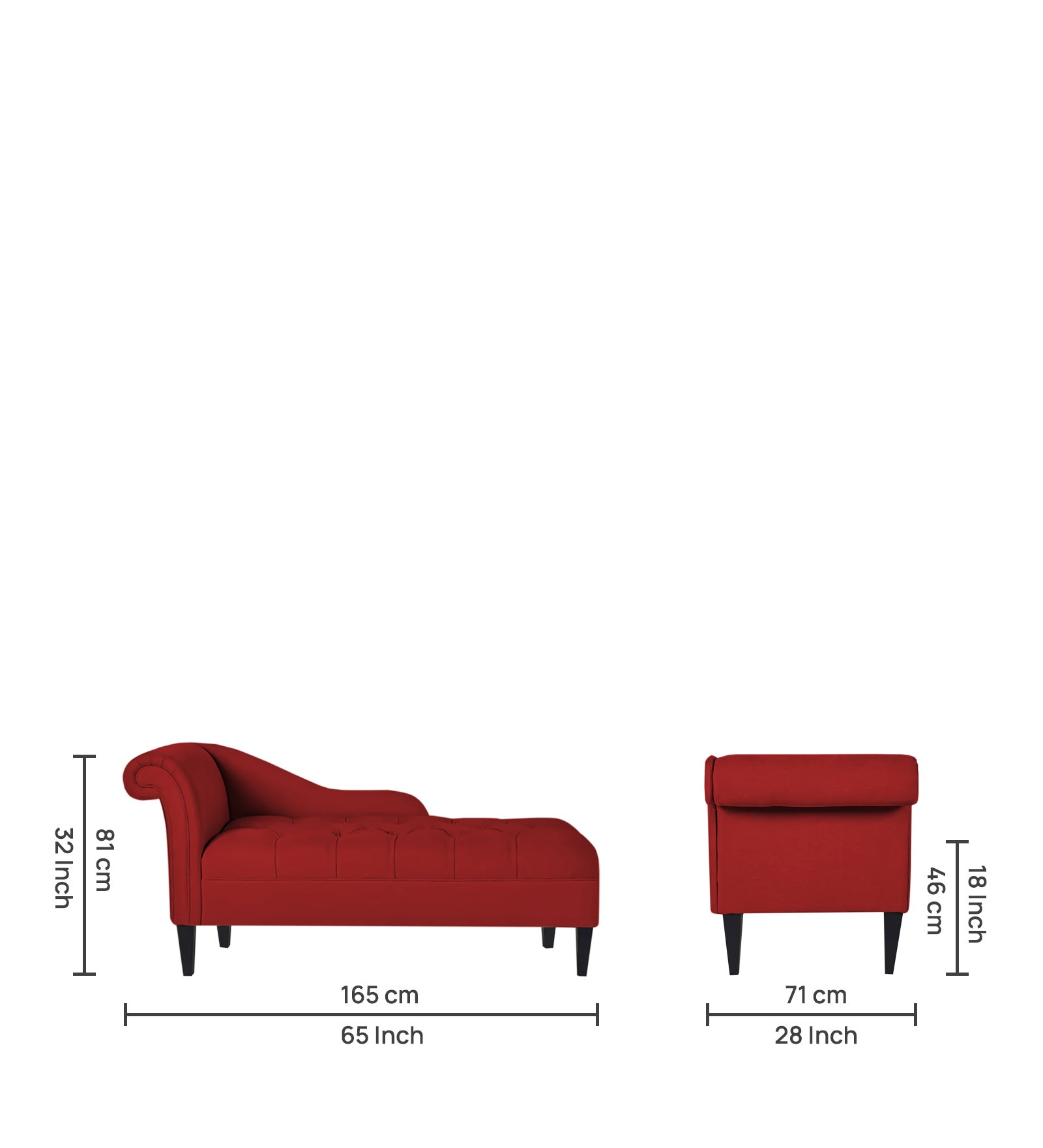 Adria Fabric RHS Chaise Lounger In Blood Maroon Colour - Febonic Living