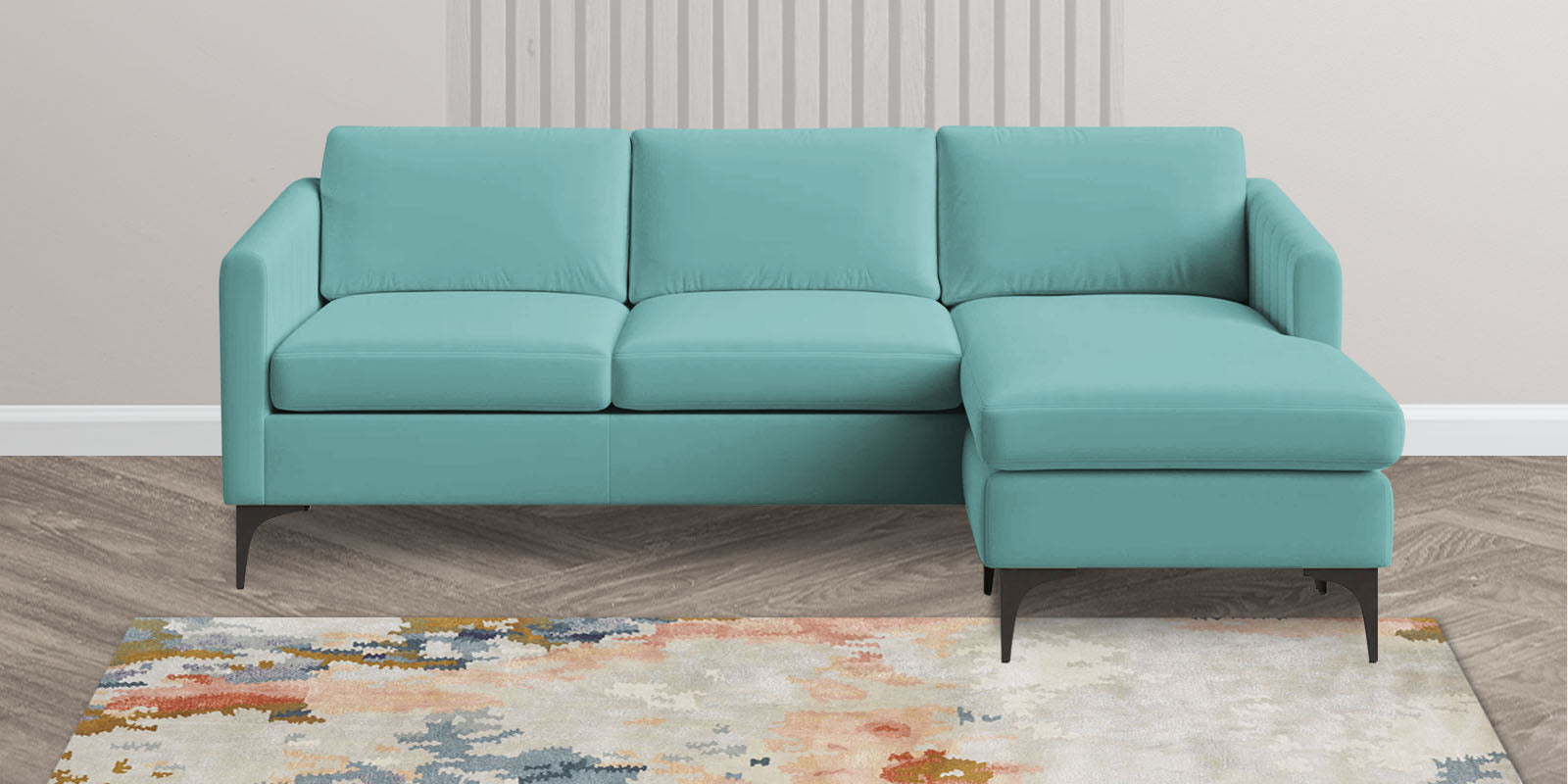 Haru Fabric LHS Sectional Sofa (2+Lounger) In Barmunda Aqua Colour - Febonic Living