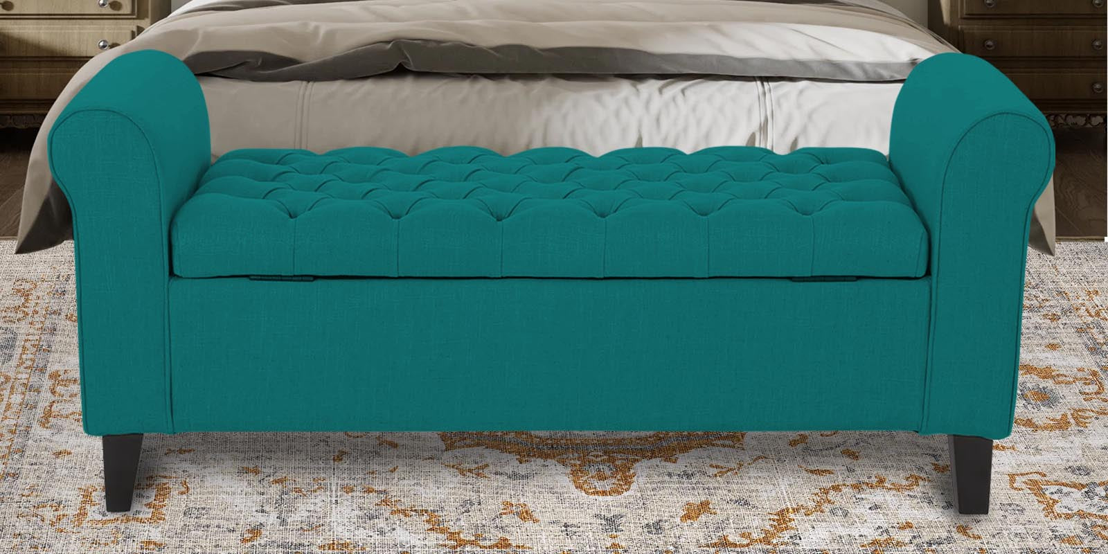 Nowia Fabric 3 Seater Recamier In Sea Green Colour With Storage - Febonic Living
