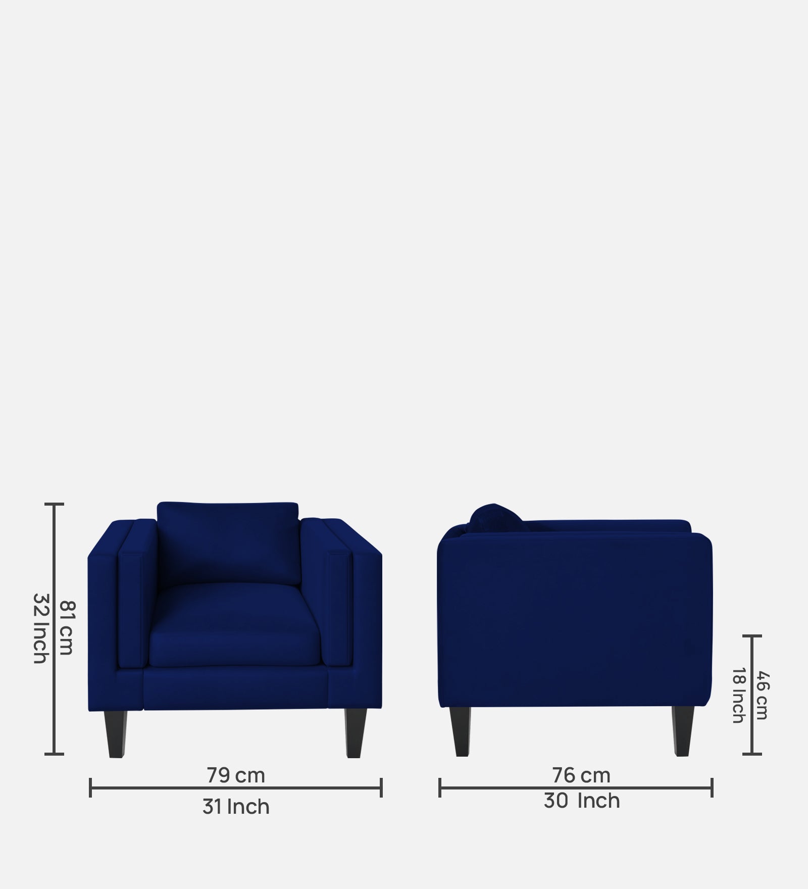 Jasper Velvet 1 Seater Sofa In Imperial blue Colour - Febonic Living