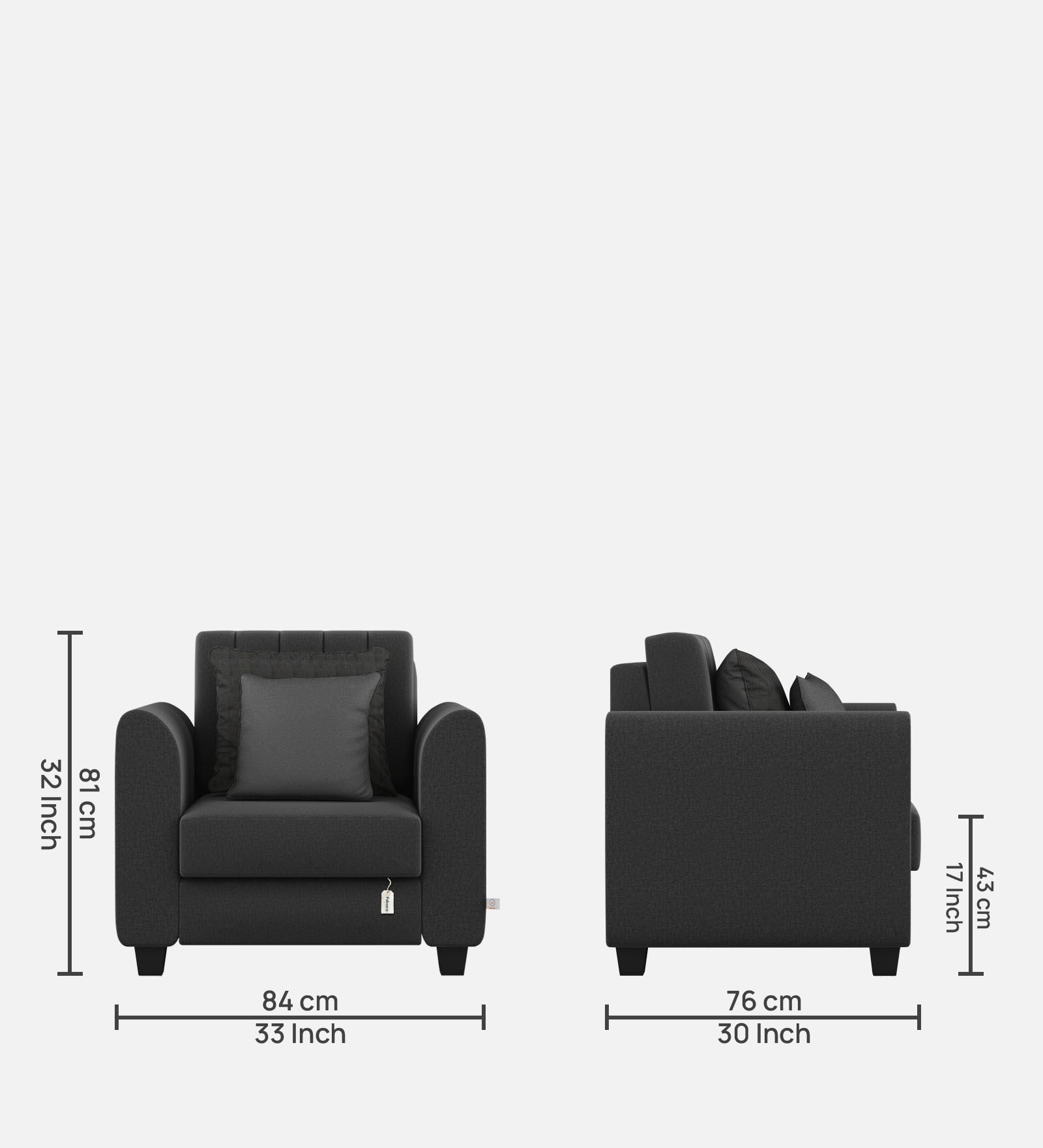 Cosmic Fabric 1 Seater Sofa In Charcoal Grey Colour - Febonic Living