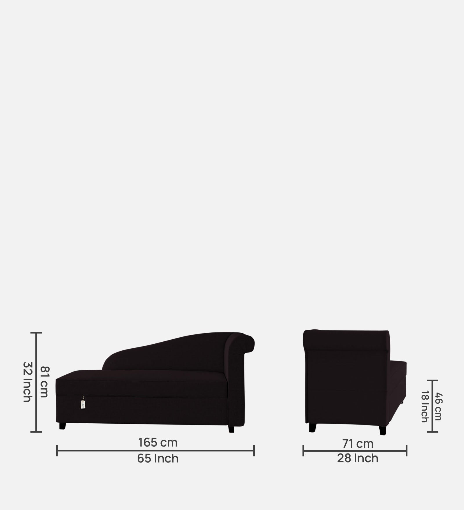 Toppy Fabric LHS Chaise Lounger In Cara Brown Colour With Storage - Febonic Living