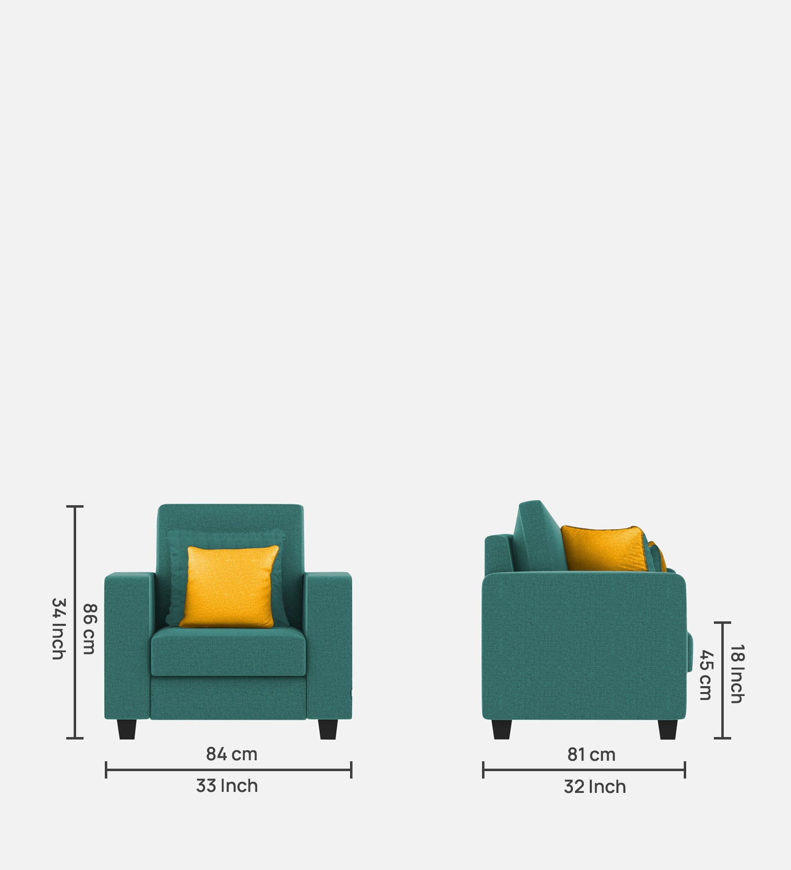 Nabi Fabric 1 Seater Sofa In Sea Green Colour - Febonic Living