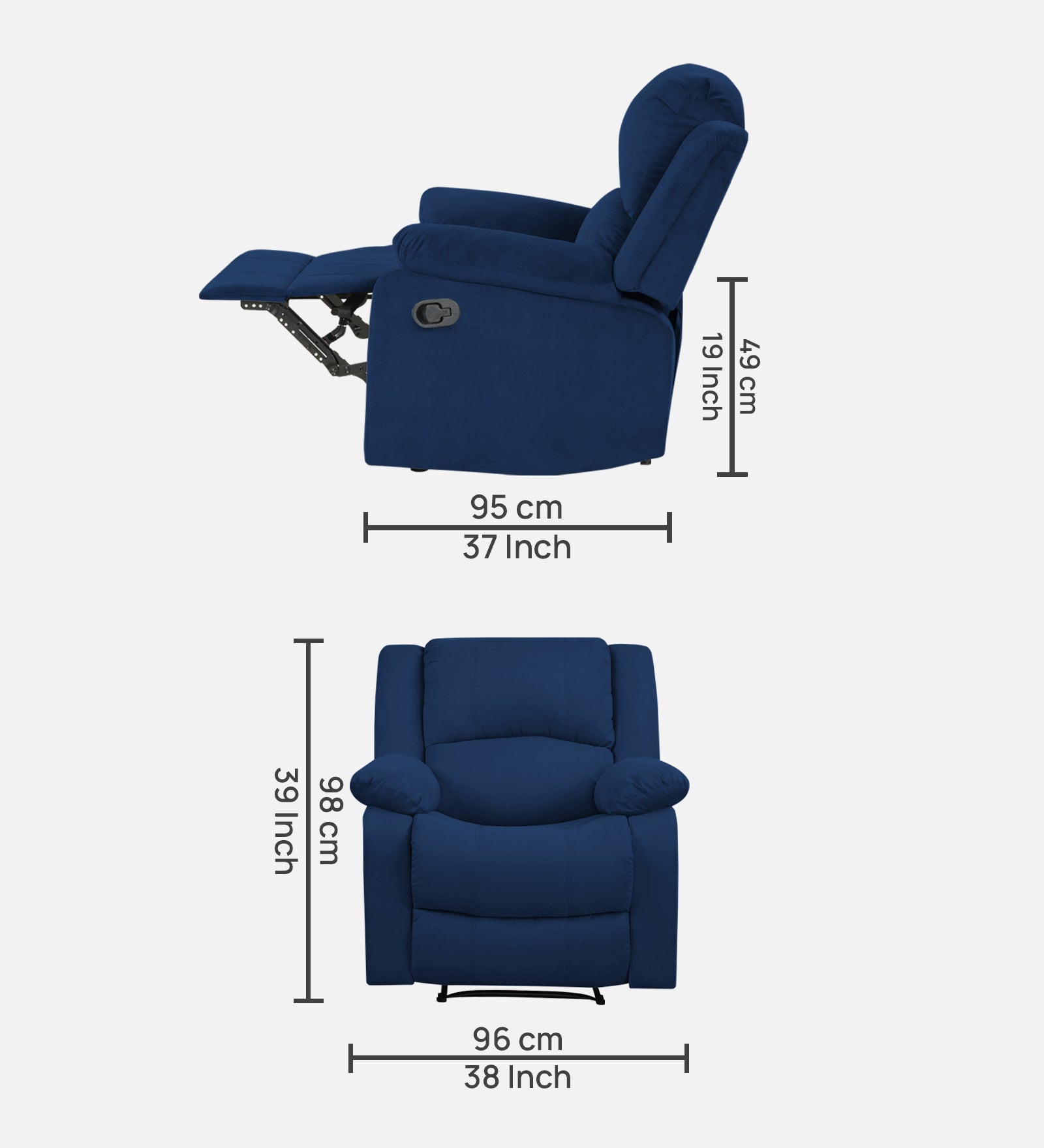 Henry Fabric 1 Seater Manual Recliner In Royal Blue Colour - Febonic Living