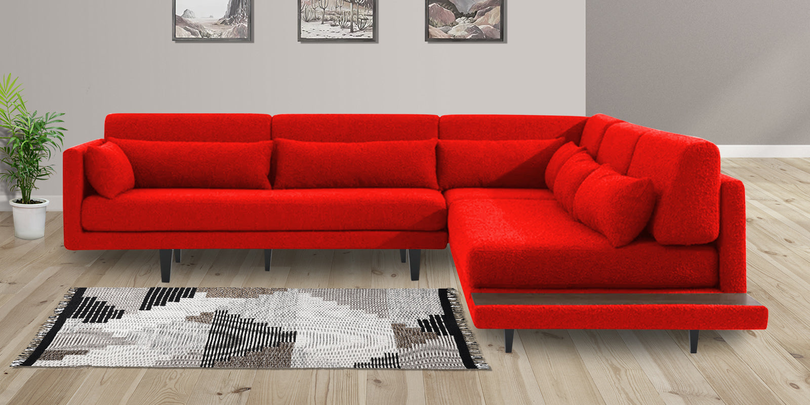 Malta Fabric 6 Seater LHS Corner Sofa In Ruby Red Colour