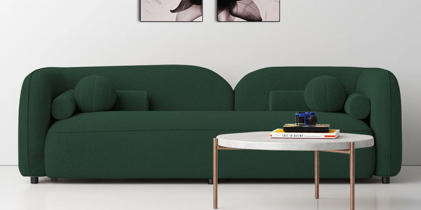 Corny Boucle Fabric 3 Seater Sofa In Hunter Green Colour - Febonic Living