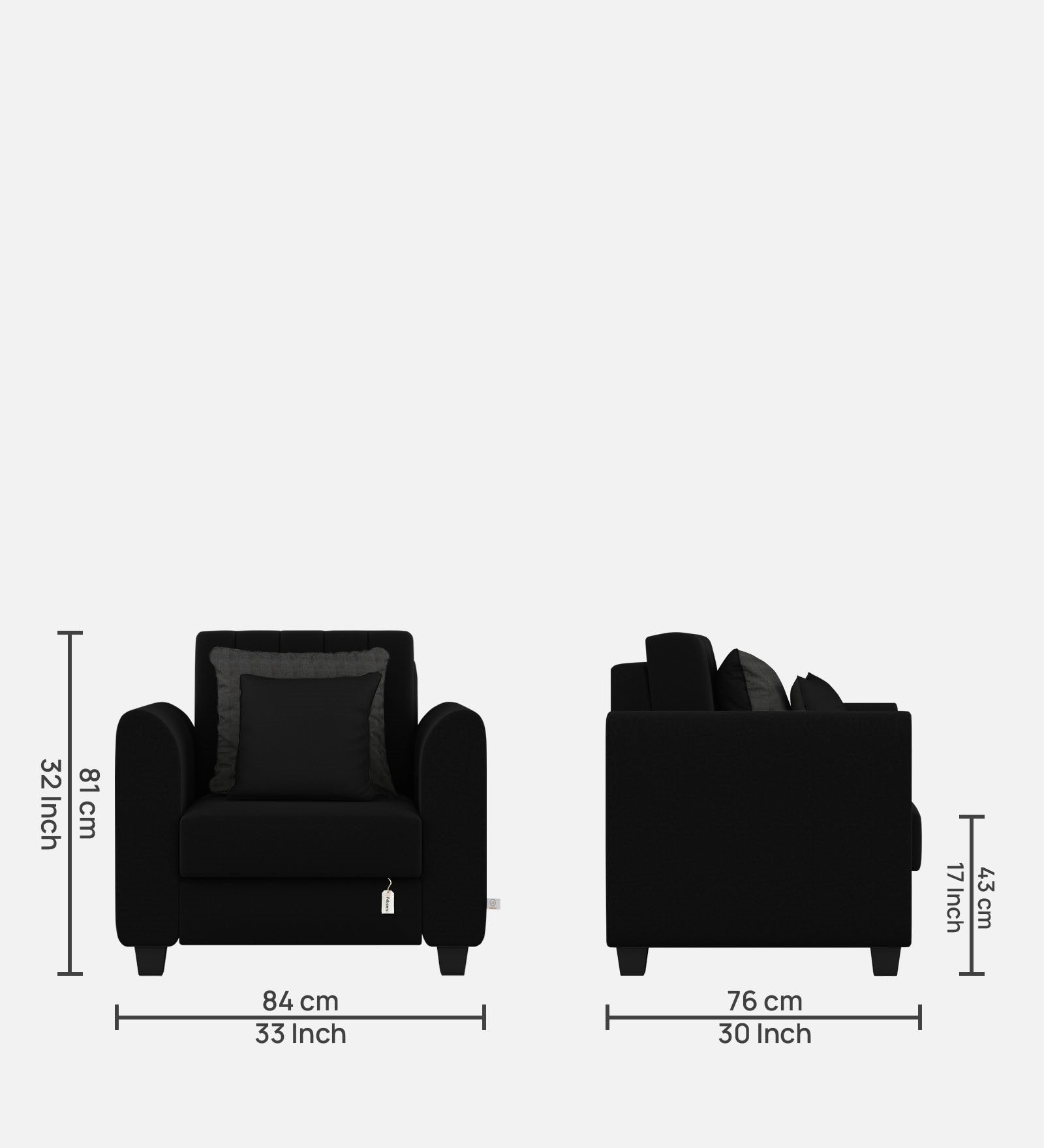 Cosmic Fabric 1 Seater Sofa In Zed Black Colour - Febonic Living