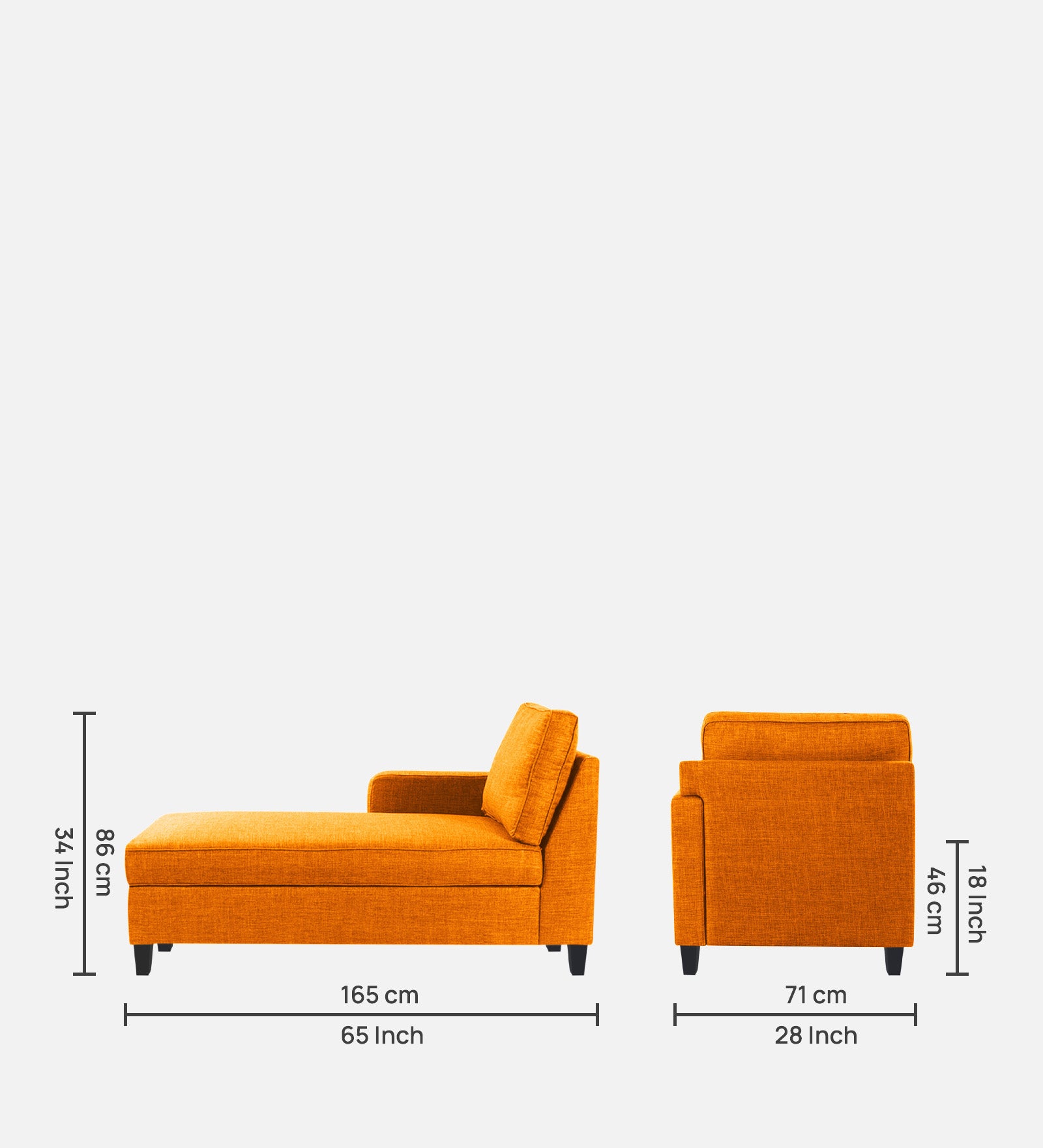 Harry Fabric LHS Chaise Lounger In Vivid Orange Colour - Febonic Living