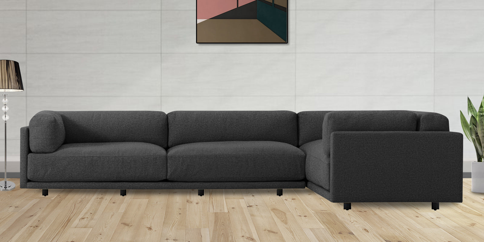 Nixon Fabric 6 Seater LHS Corner Sofa In Charcoal grey Colour - Febonic Living