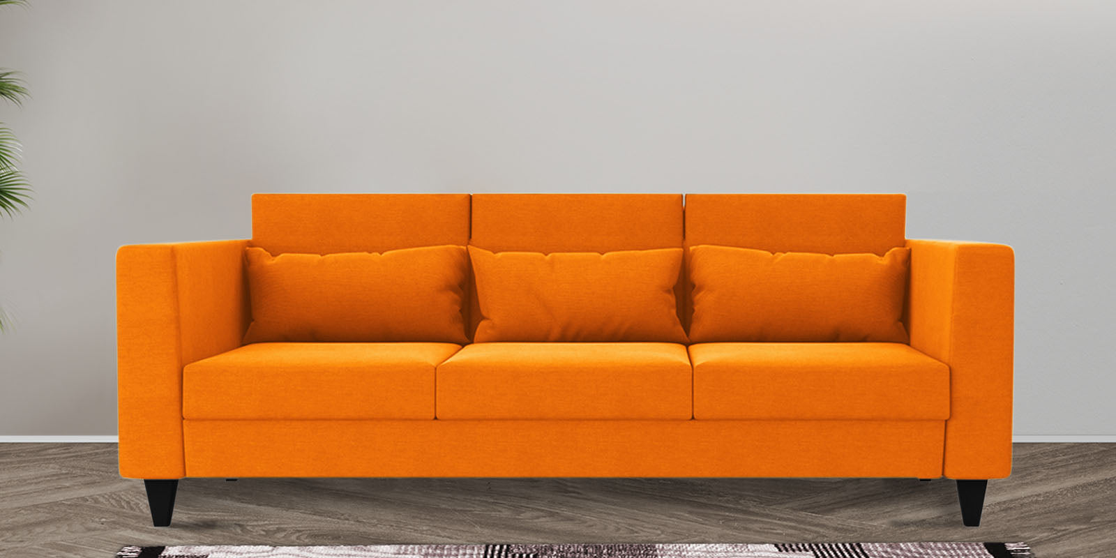 Nipul Fabric 3 Seater Sofa In Vivid Orange Colour - Febonic Living