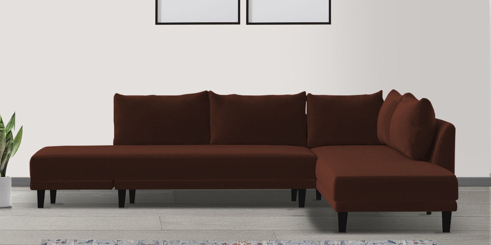 Ira Fabric LHS 6 Seater Convertible Sofa Cum Bed In Coffee Brown Colour - Febonic Living