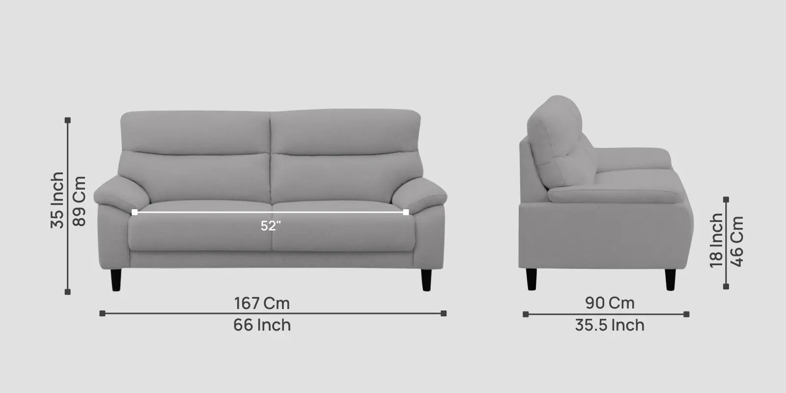 Zibby Fabric 2 Seater Sofa In Dim Grey Colour Febonic Living