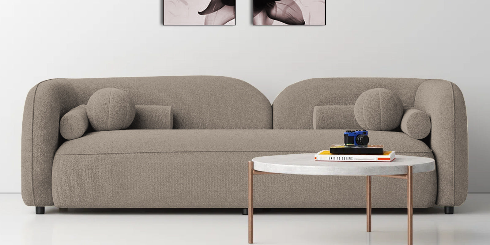 Corny Boucle Fabric 3 Seater Sofa In Macy Grey Colour - Febonic Living