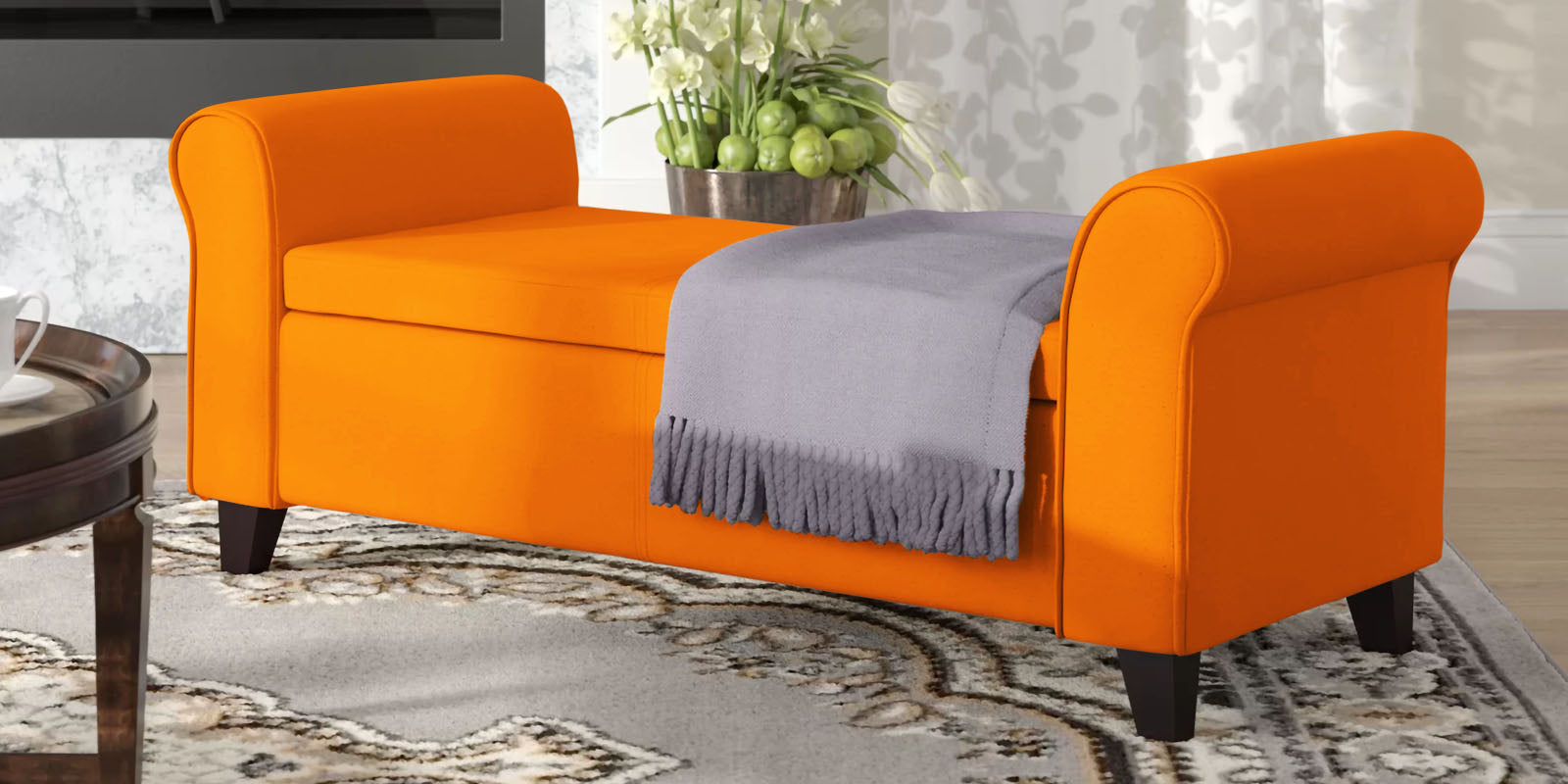 Molo Fabric 3 Seater Recamier In Vivid Orange Colour With Storage - Febonic Living
