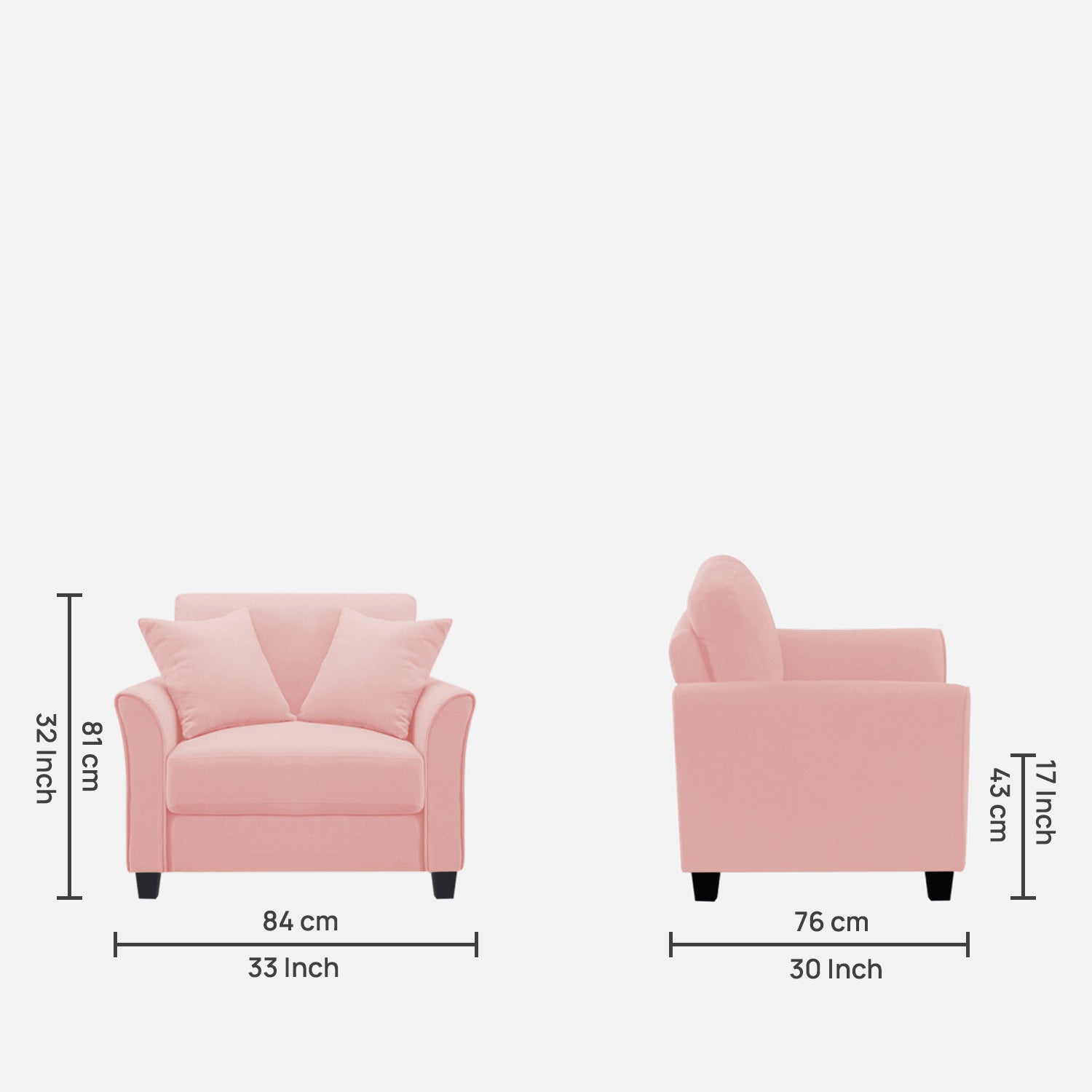 Daroo Velvet 1 Seater Sofa In Millennial Pink Colour - Febonic Living