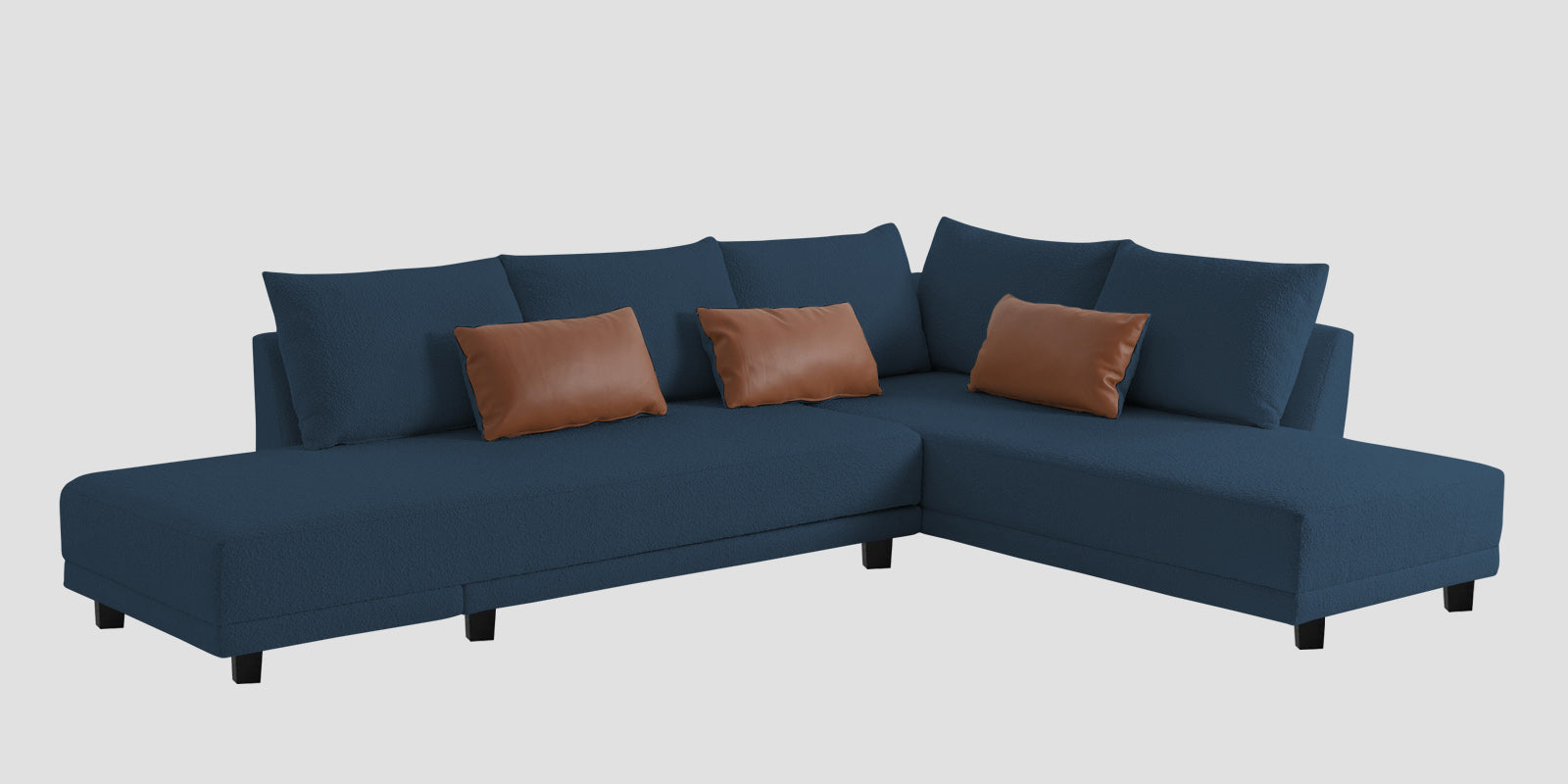 Ira Boucle Fabric LHS 6 Seater Convertible Sofa Cum Bed In Classic Blue Colour - Febonic Living