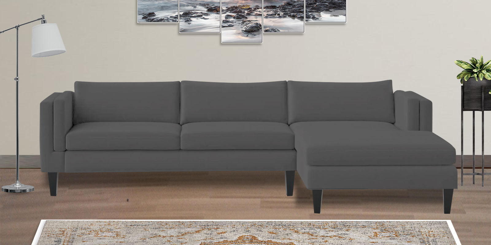 Jasper Velvet LHS Sectional Sofa (3+Lounger) In Davy Grey Colour - Febonic Living