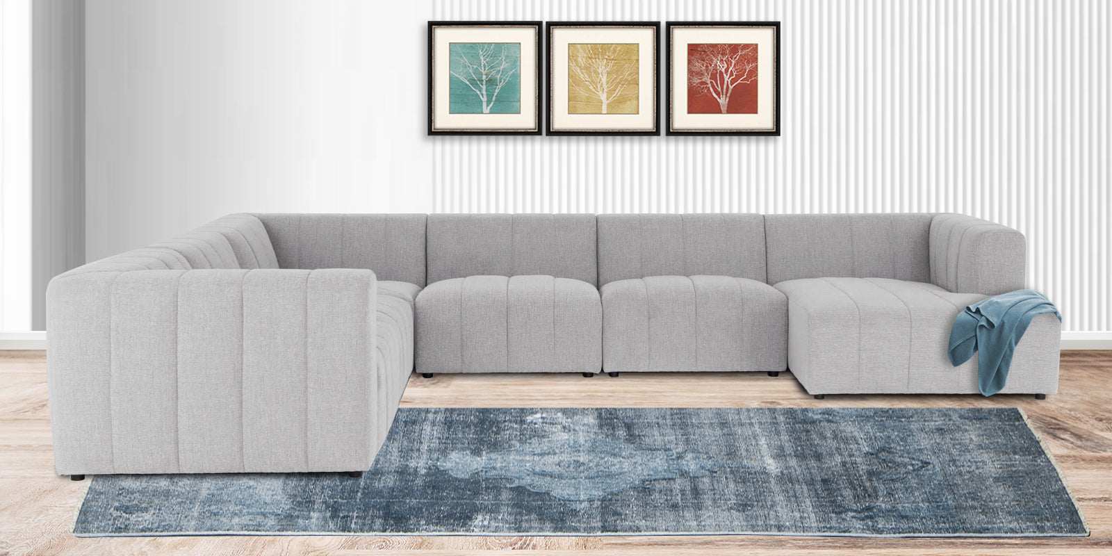 Damo Fabric LHS 8 Seater Corner Sofa In Lit Grey Colour - Febonic Living