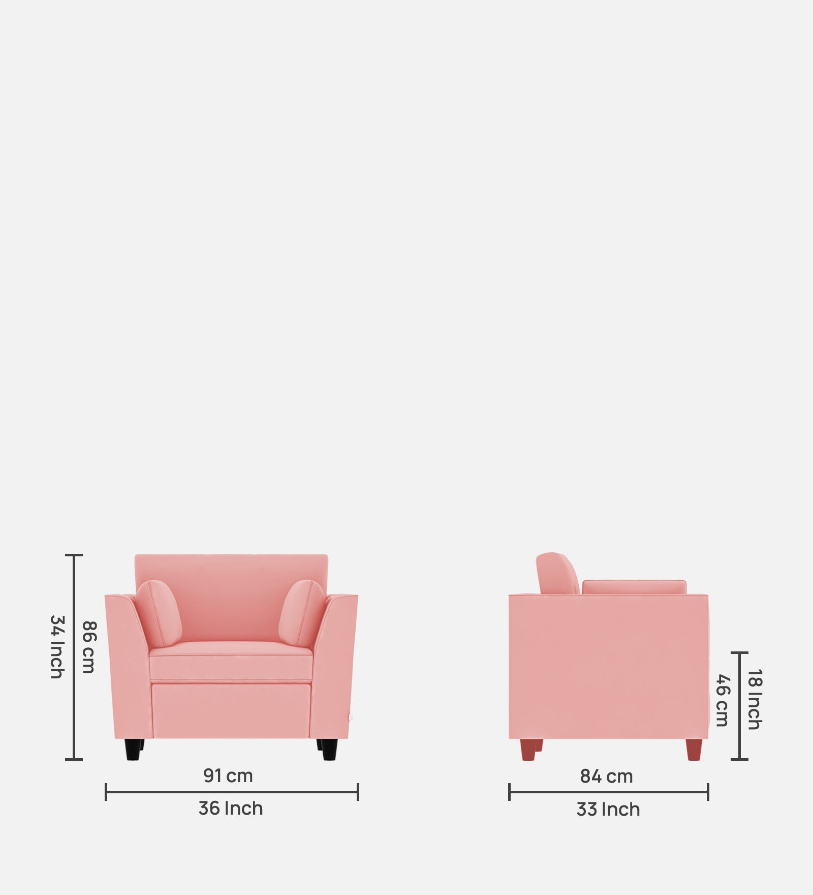 Bristo Velvet 1 Seater Sofa In Millennial Pink Colour With Storage - Febonic Living