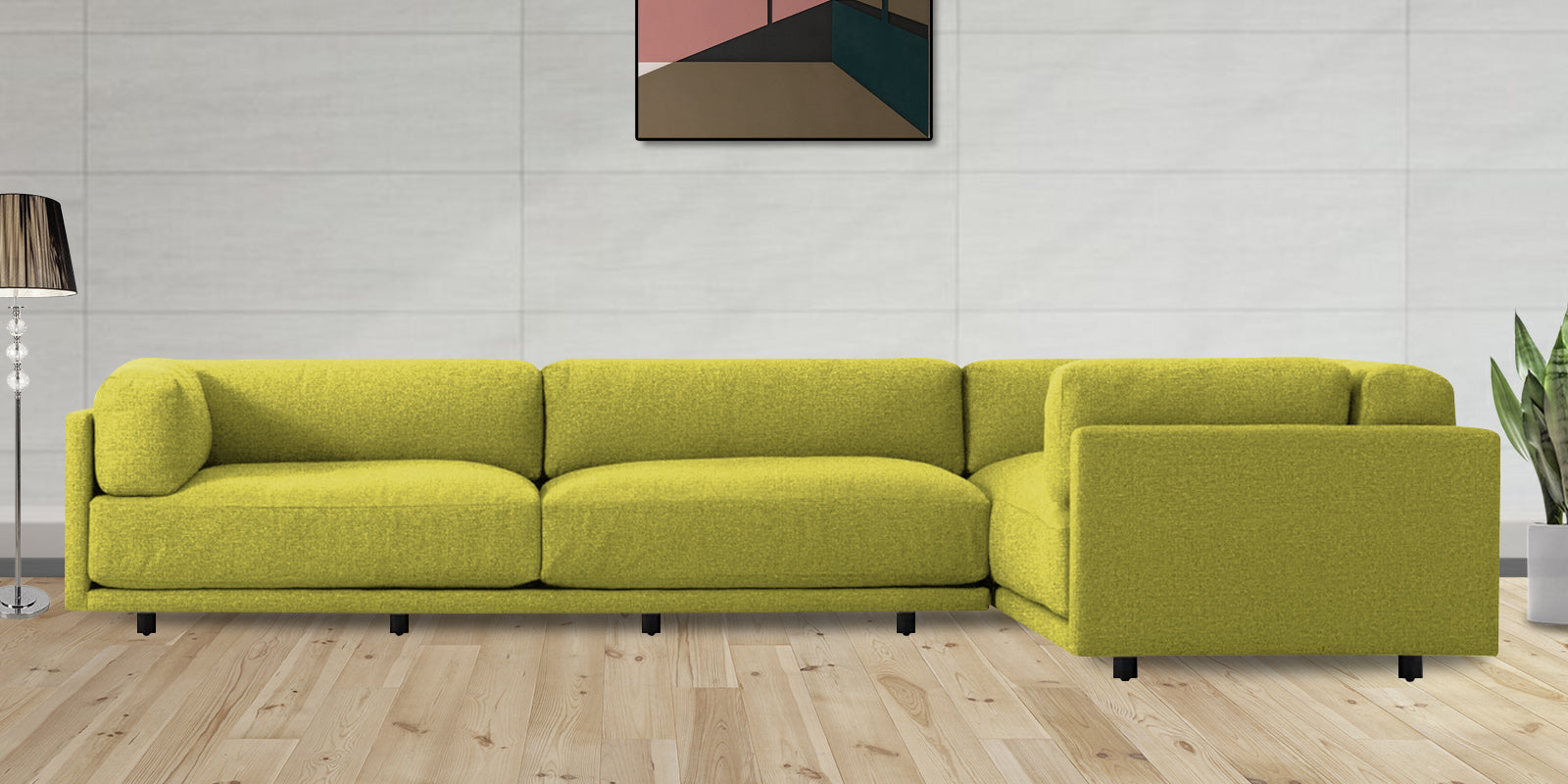 Nixon Fabric 6 Seater LHS Corner Sofa In Parrot Green Colour - Febonic Living