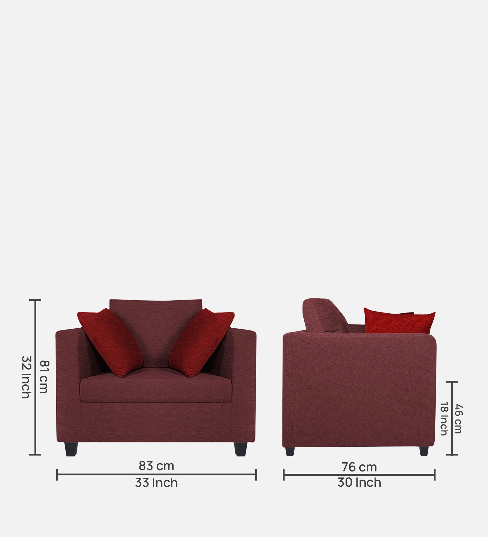 Nuska Fabric 1 Seater Sofa In Blaze Red Colour - Febonic Living