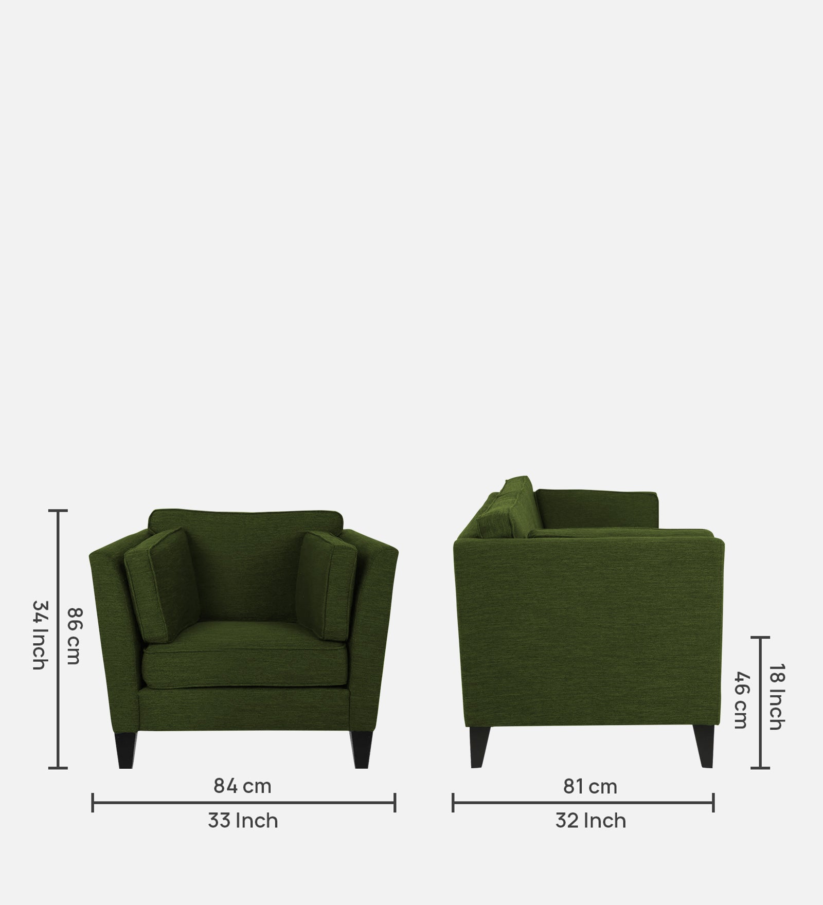 Nigar Fabric 1 Seater Sofa in Olive Green Colour