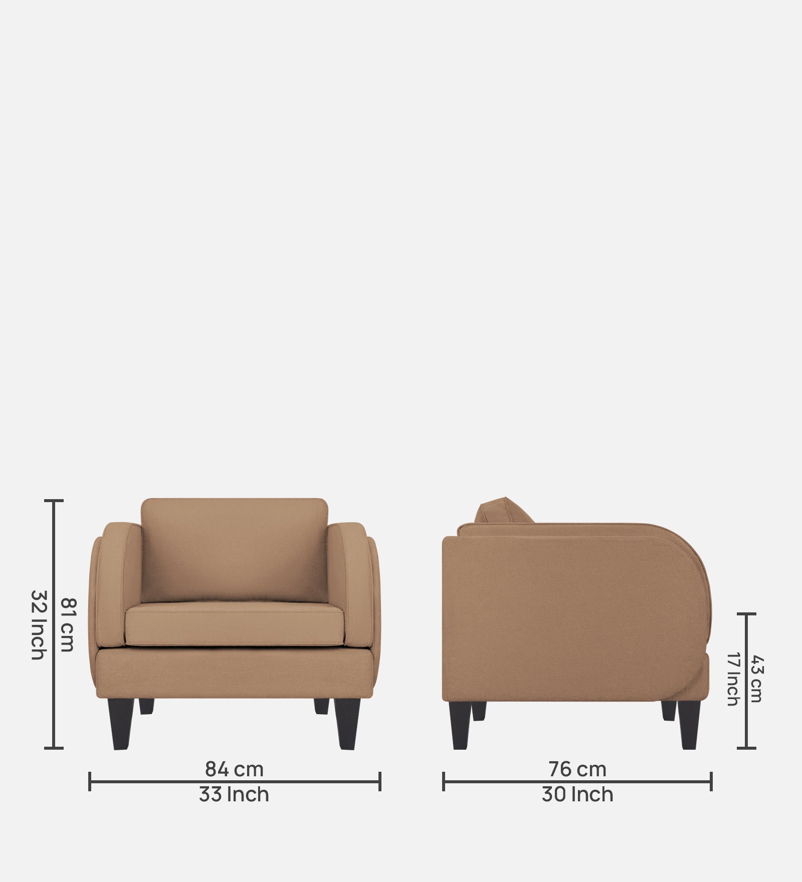 Siddy Fabric 1 Seater Sofa In Cookie Beige Colour - Febonic Living
