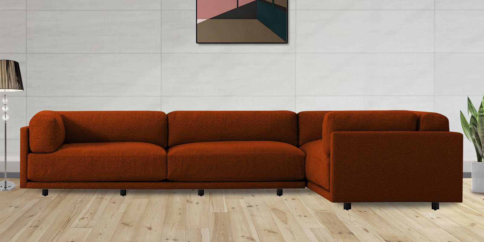 Nixon Fabric 6 Seater LHS Corner Sofa In Burnt Orange Colour - Febonic Living