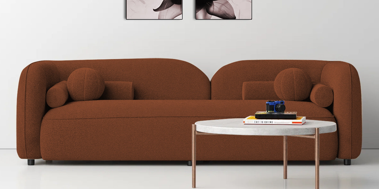 Corny Boucle Fabric 3 Seater Sofa In Rust Orange Colour - Febonic Living