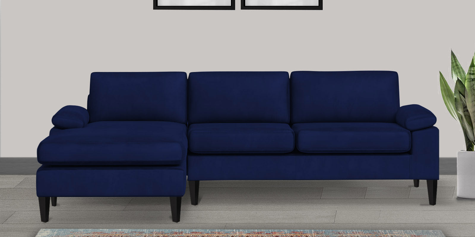 Vegas Velvet RHS Sectional Sofa (3+Lounger) In Imperial Blue Colour - Febonic Living