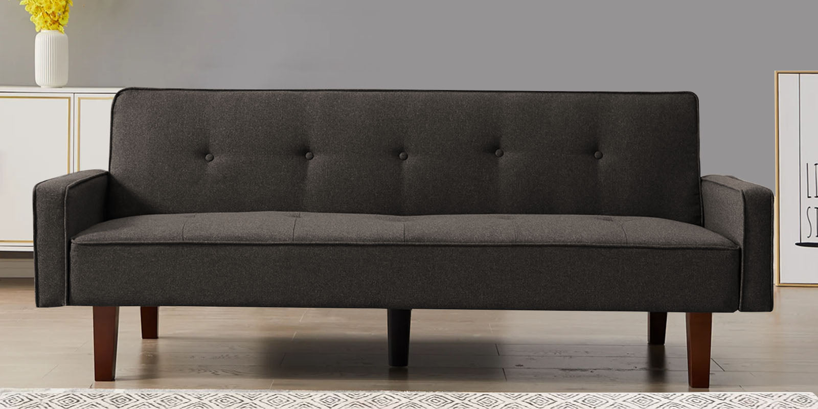 Nebia Fabric 3 Seater Convertible Sofa Cum Bed In Dark Brown Colour - Febonic Living