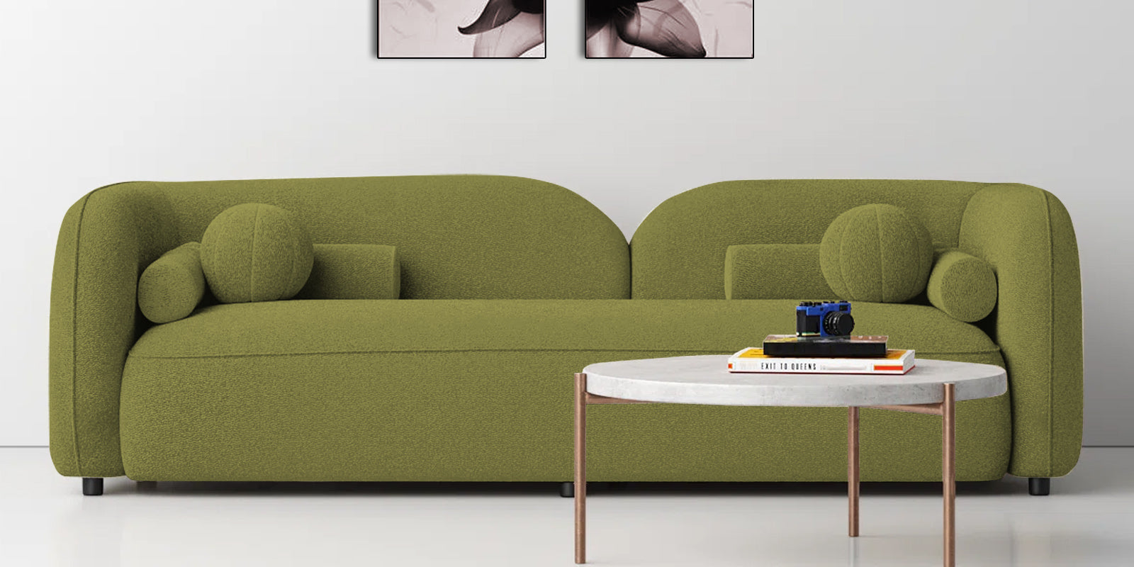 Corny Boucle Fabric 3 Seater Sofa In Apple Green Colour - Febonic Living