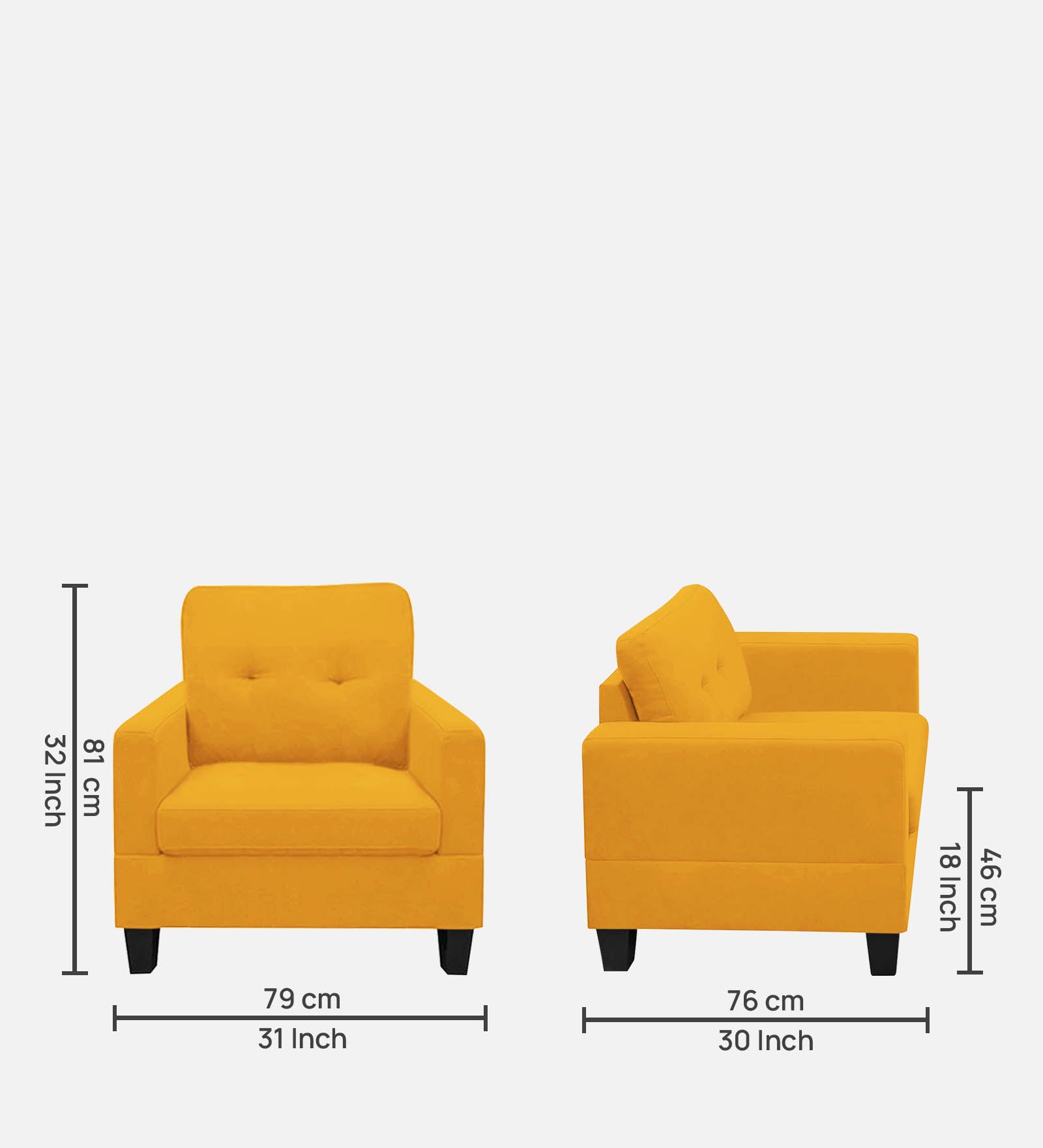 Thomas Fabric 1 Seater Sofa In Bold Yellow Colour - Febonic Living