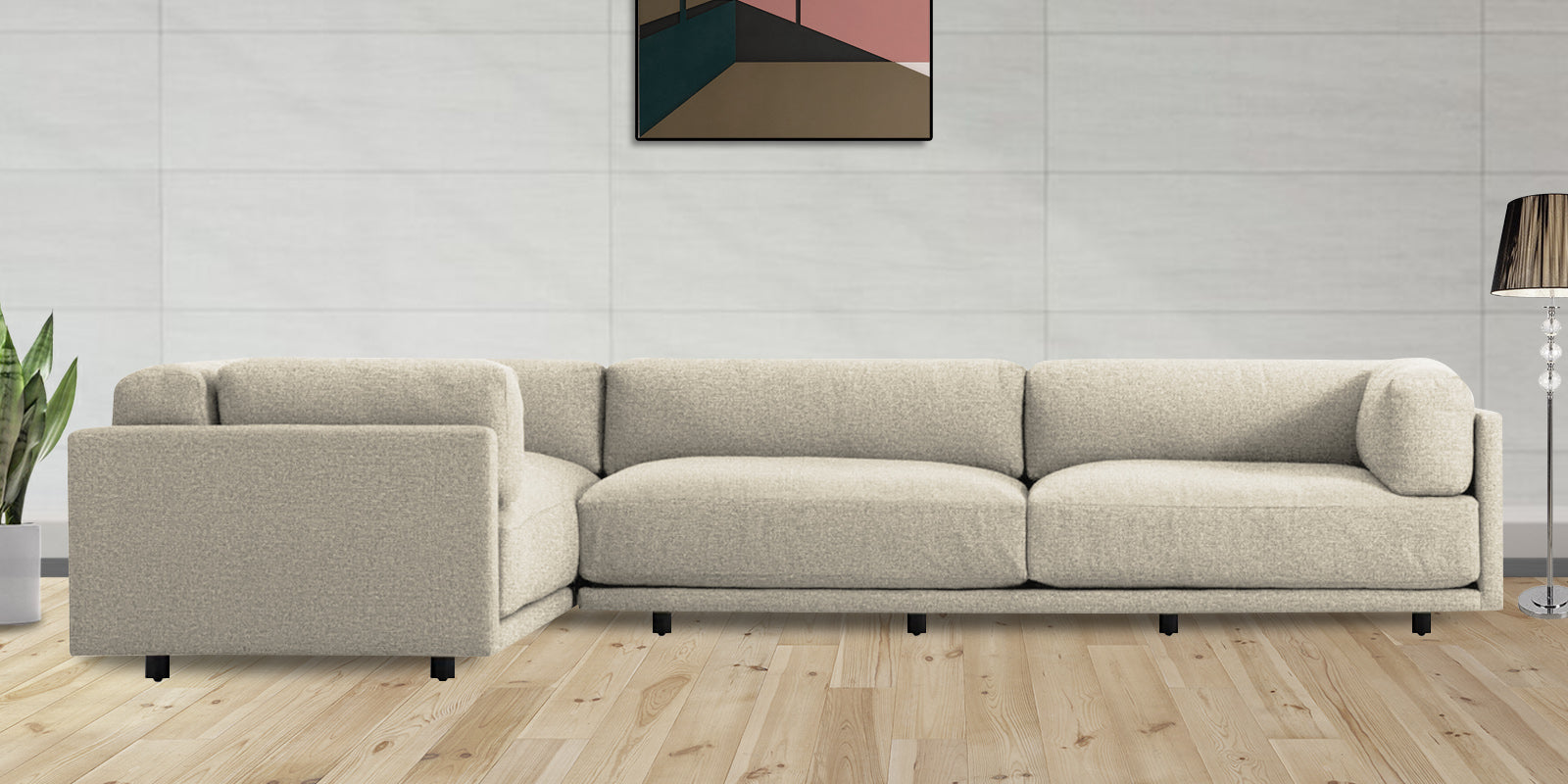 Nixon Fabric 6 Seater RHS Corner Sofa In Ivory Cream Colour - Febonic Living