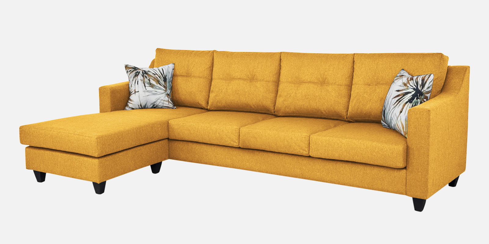 Welly Fabric RHS Sectional Sofa (3+Lounger) In Bold Yellow Colour - Febonic Living