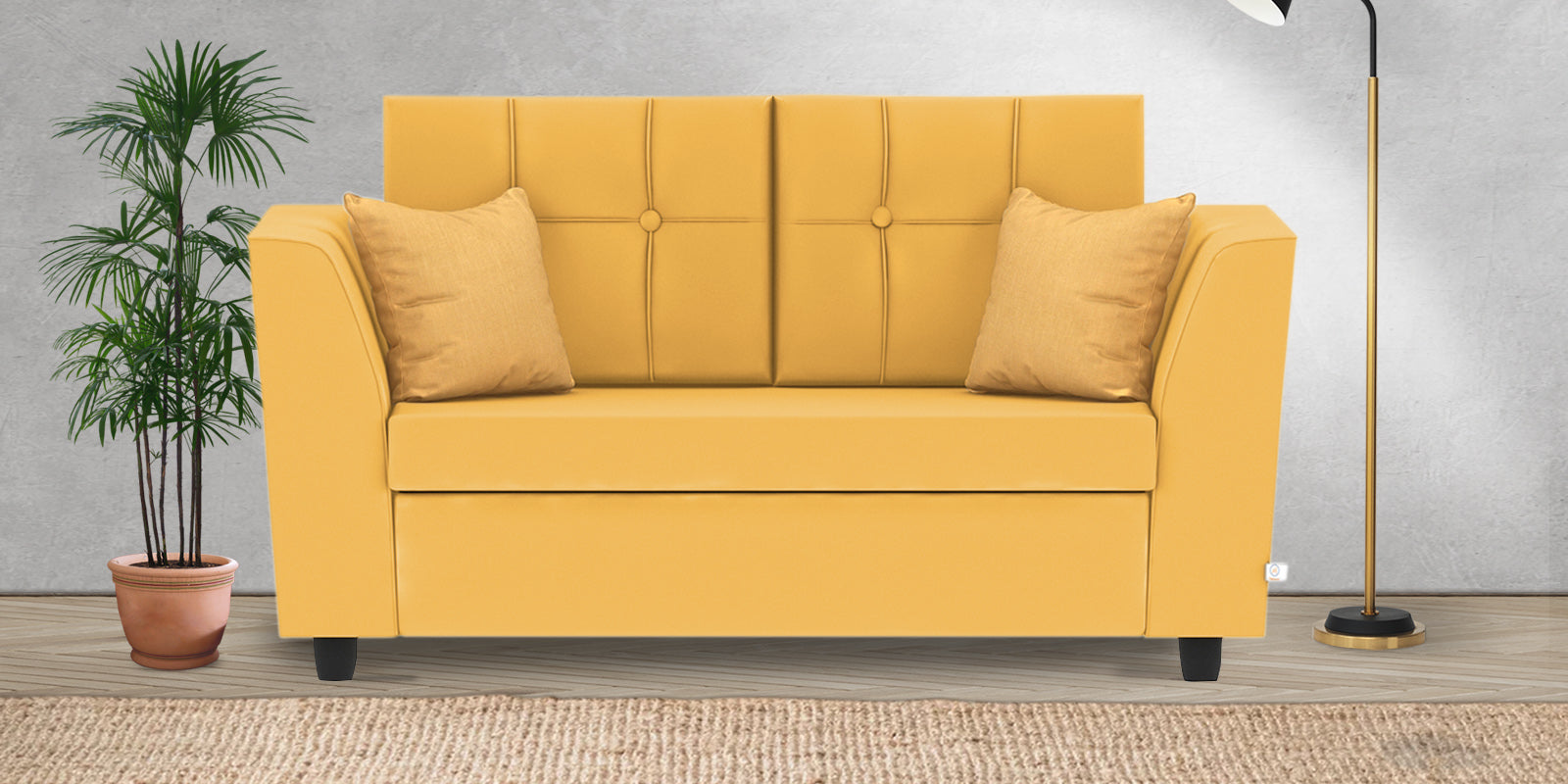 Nestin Velvet 2 Seater Sofa In Turmeric Yellow Colour - Febonic Living