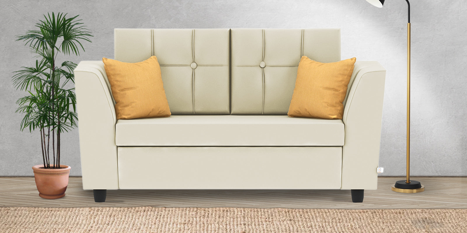 Nestin Velvet 2 Seater Sofa In Warm White Colour - Febonic Living