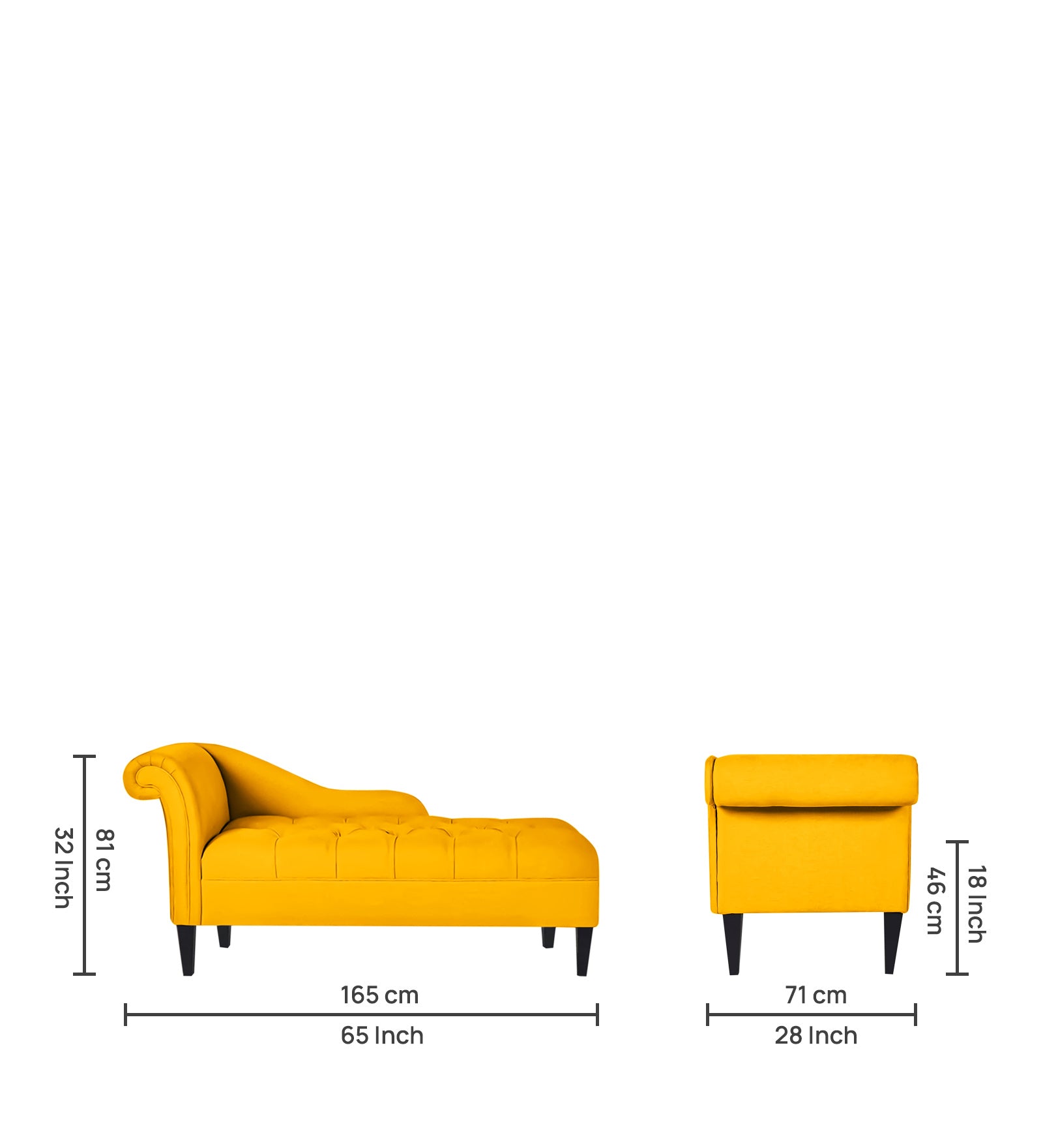 Adria Fabric RHS Chaise Lounger In Bold Yellow Colour - Febonic Living