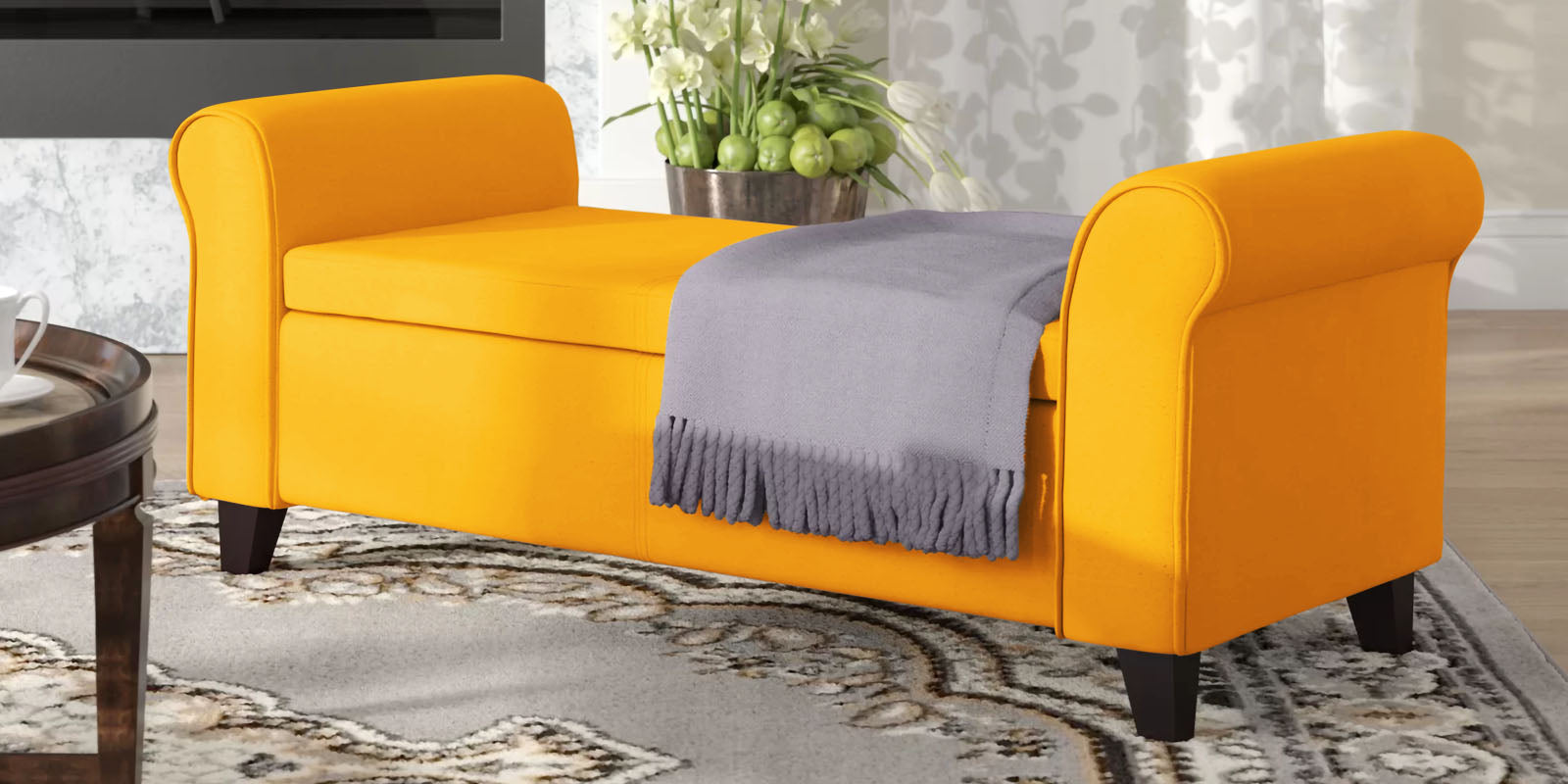 Molo Fabric 2 Seater Recamier in Bold Yellow Colour With Storage
